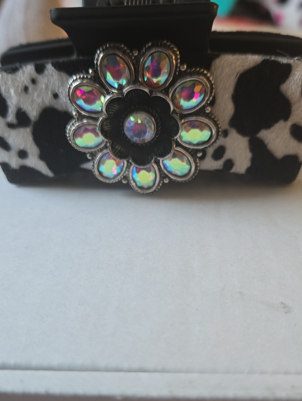 Western Cow Print BLING AB stones Embellished Hair Claw